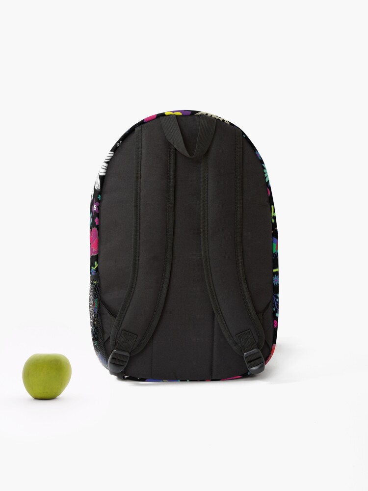 Thumbnail 2 of 3, Backpack, Japanese Garden - Multicolored on Black - exotic floral pattern by a Cecca Designs designed and sold by Cecca-Designs.
