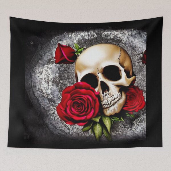 Item preview, Victorian Ghotic Floral Skull, skull with floral, red roses designed and sold by ValleyDream.