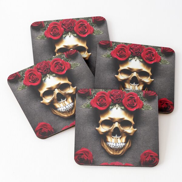 Item preview, Victorian Ghotic Floral Skull, skull with floral, red roses designed and sold by ValleyDream.