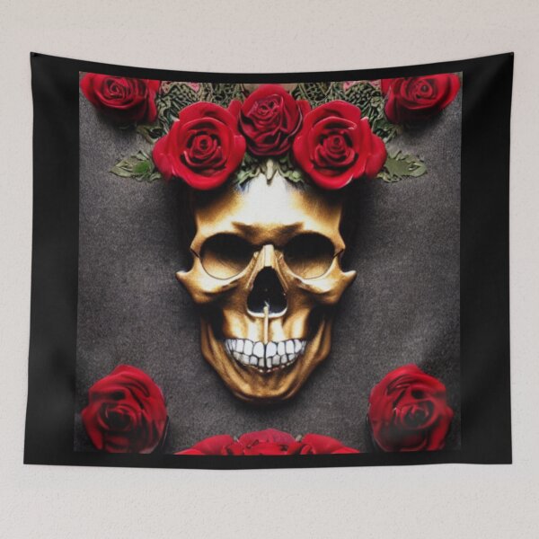 Item preview, Victorian Ghotic Floral Skull, skull with floral, red roses designed and sold by ValleyDream.