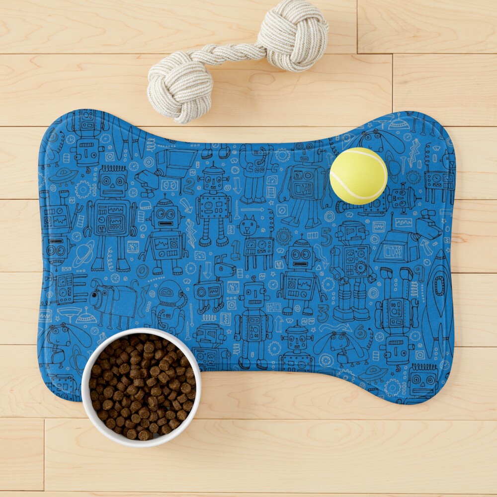 Robot pattern - Blue - fun pattern by Cecca Designs Pet Mat