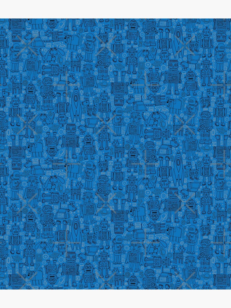 Thumbnail 3 of 3, Backpack, Robot pattern - Blue - fun pattern by Cecca Designs designed and sold by Cecca-Designs.