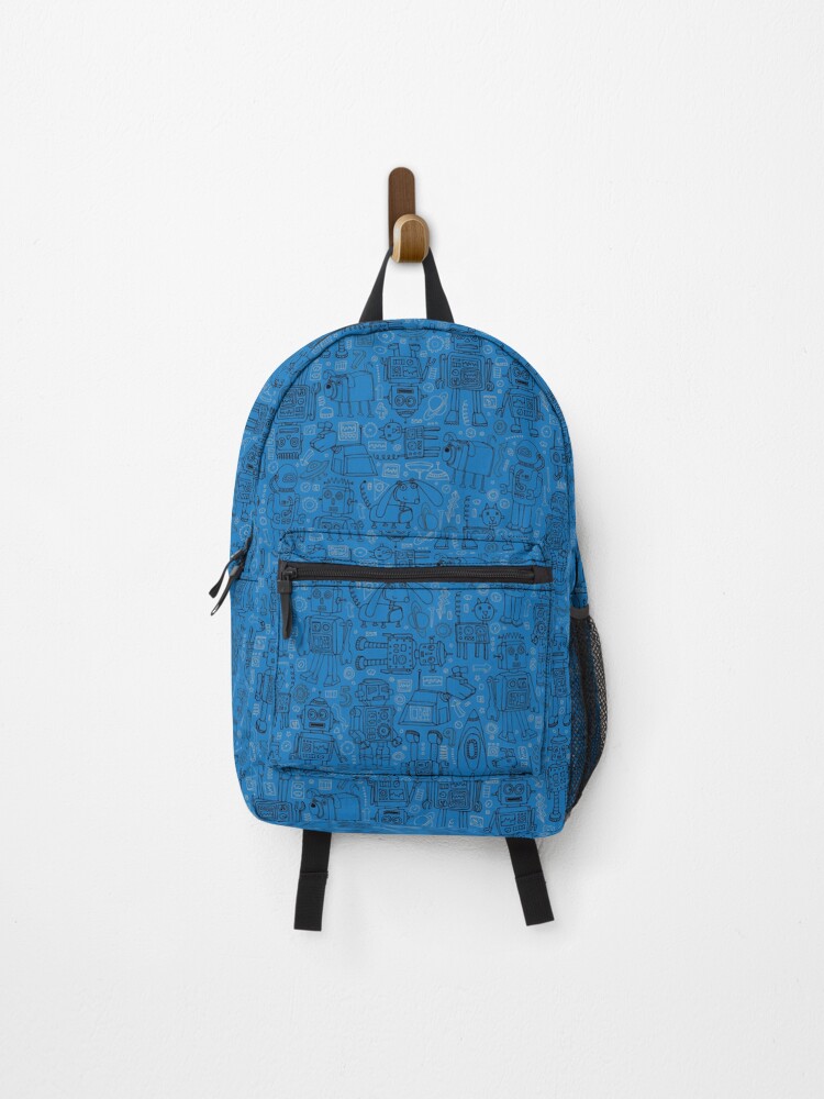 Thumbnail 1 of 3, Backpack, Robot pattern - Blue - fun pattern by Cecca Designs designed and sold by Cecca-Designs.
