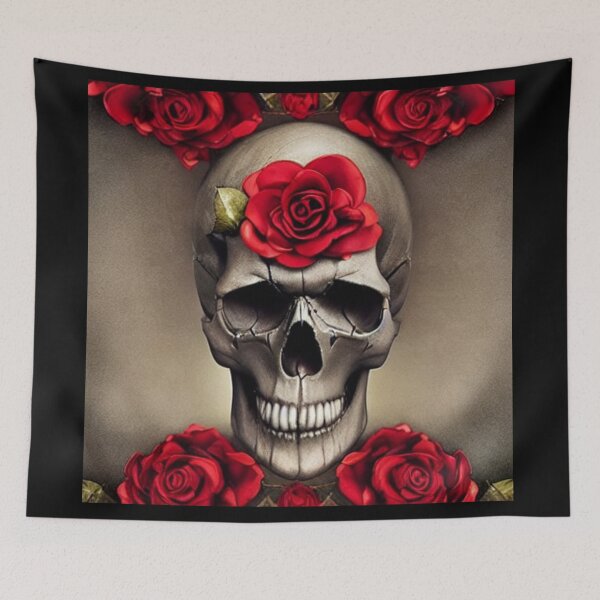 Item preview, Victorian Ghotic Floral Skull, skull with floral, red roses designed and sold by ValleyDream.