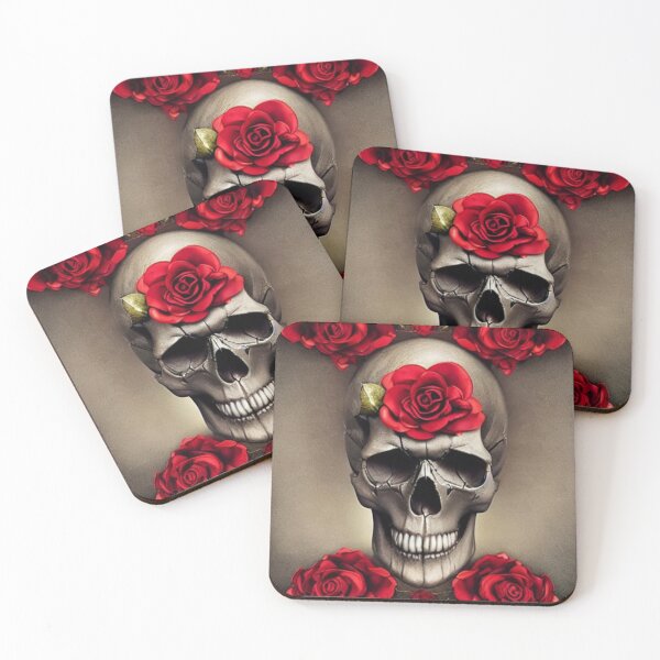 Item preview, Victorian Ghotic Floral Skull, skull with floral, red roses designed and sold by ValleyDream.