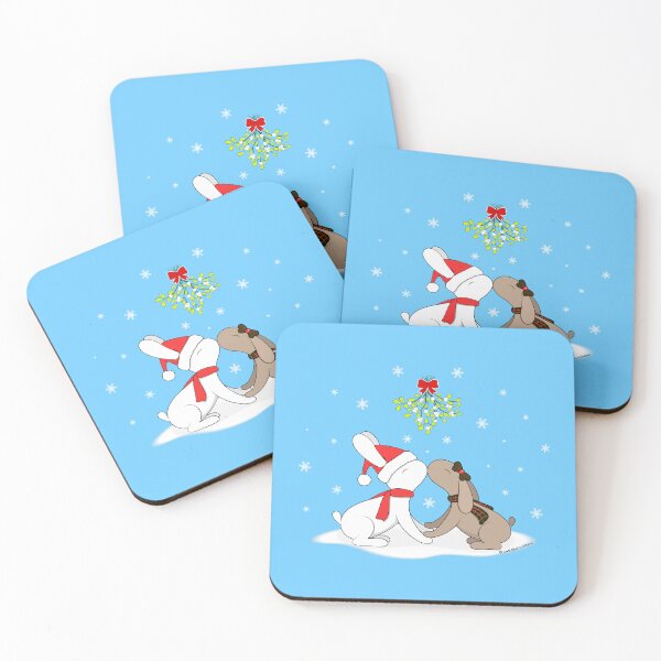 Item preview, Bunnies are kissing under the mistletoe designed and sold by Cutieful Critters.