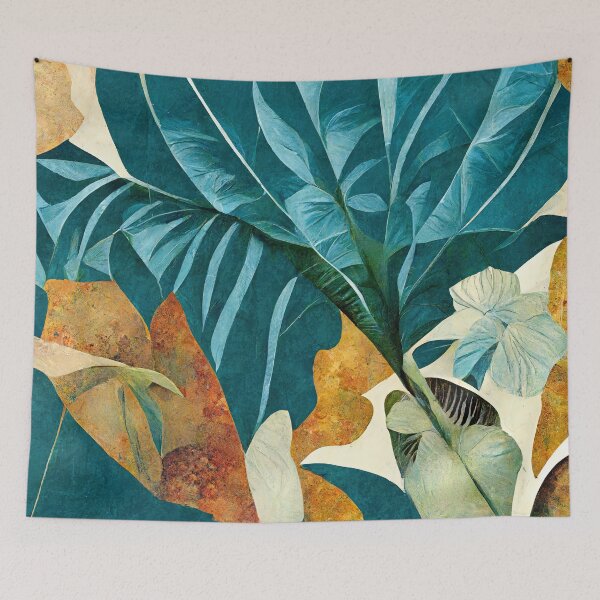 Item preview, Turquoise leaves floral collage designed and sold by Michael Bollin.