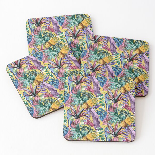 Item preview, Exotic tropical colourful foliage night forest, leaves and flowers tropical pattern, botanical illustration, yellow plants illustration  designed and sold by ZeinabTaha.