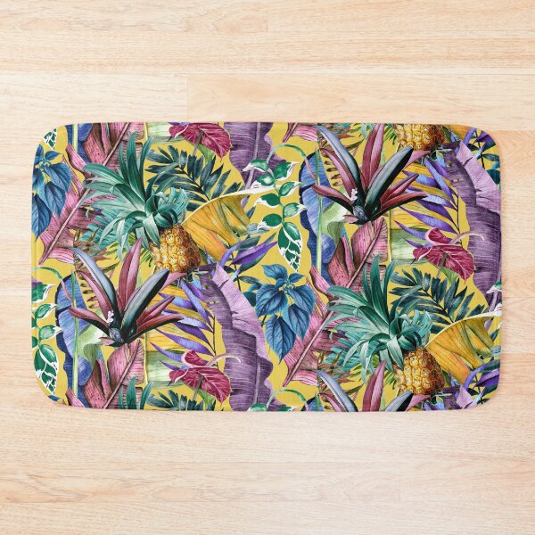 Item preview, Exotic tropical colourful foliage night forest, leaves and flowers tropical pattern, botanical illustration, yellow plants illustration  designed and sold by ZeinabTaha.