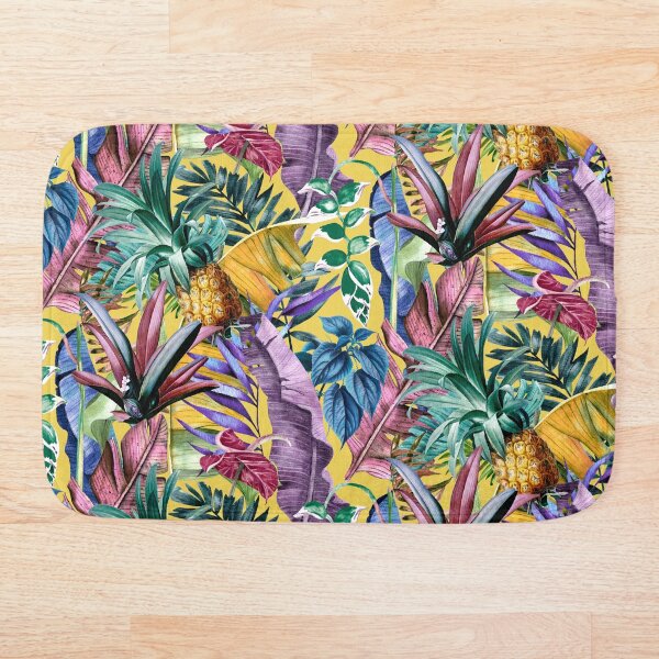 Item preview, Exotic tropical colourful foliage night forest, leaves and flowers tropical pattern, botanical illustration, yellow plants illustration  designed and sold by ZeinabTaha.