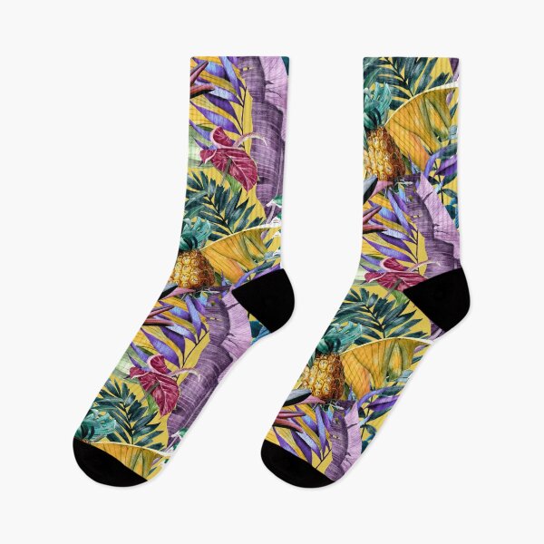Item preview, Exotic tropical colourful foliage night forest, leaves and flowers tropical pattern, botanical illustration, yellow plants illustration  designed and sold by ZeinabTaha.