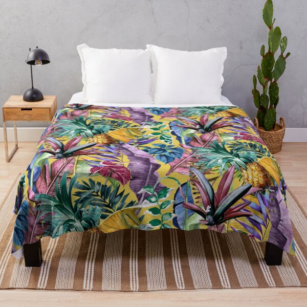 Item preview, Exotic tropical colourful foliage night forest, leaves and flowers tropical pattern, botanical illustration, yellow plants illustration designed and sold by ZeinabTaha.