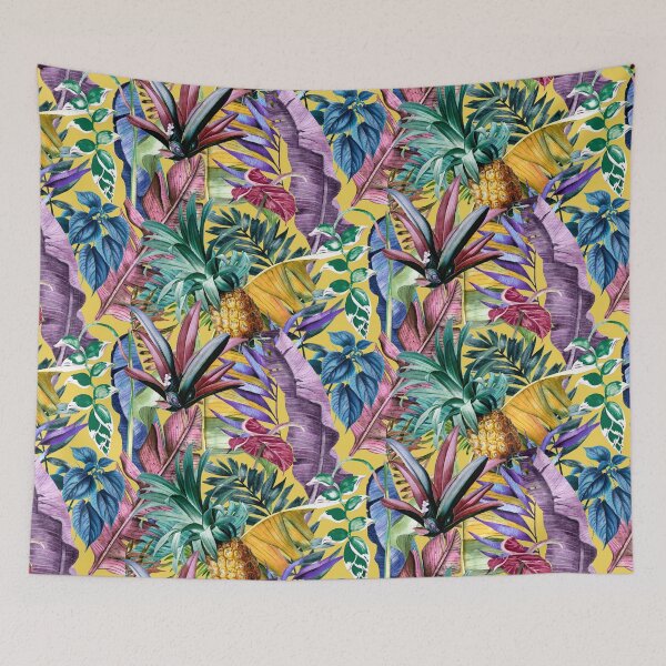 Item preview, Exotic tropical colourful foliage night forest, leaves and flowers tropical pattern, botanical illustration, yellow plants illustration  designed and sold by ZeinabTaha.