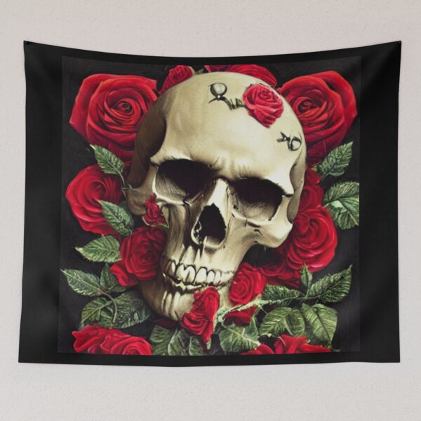 Item preview, Victorian Ghotic Floral Skull, skull with floral, red roses designed and sold by ValleyDream.
