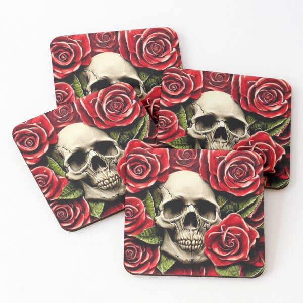 Item preview, Victorian Ghotic Floral Skull, skull with floral, red roses designed and sold by ValleyDream.