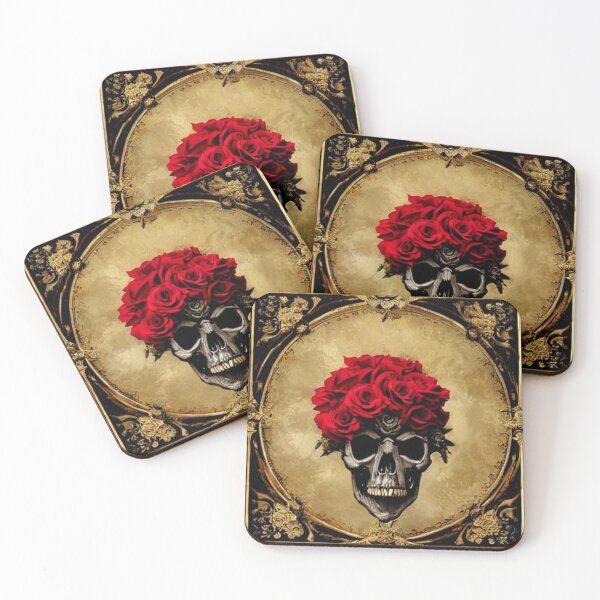 Item preview, Victorian Ghotic Floral Skull, skull with floral, red roses designed and sold by ValleyDream.