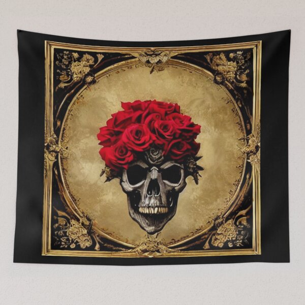 Item preview, Victorian Ghotic Floral Skull, skull with floral, red roses designed and sold by ValleyDream.