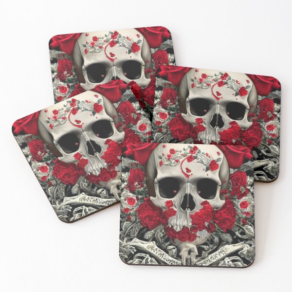 Item preview, Victorian Ghotic Floral Skull, skull with floral, red roses designed and sold by ValleyDream.