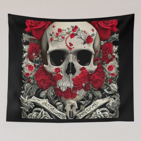 Item preview, Victorian Ghotic Floral Skull, skull with floral, red roses designed and sold by ValleyDream.
