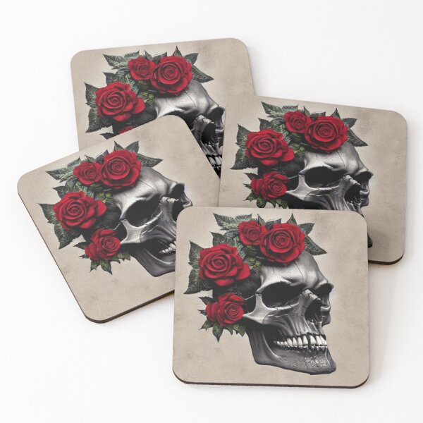 Item preview, Victorian Ghotic Floral Skull, skull with floral, red roses designed and sold by ValleyDream.