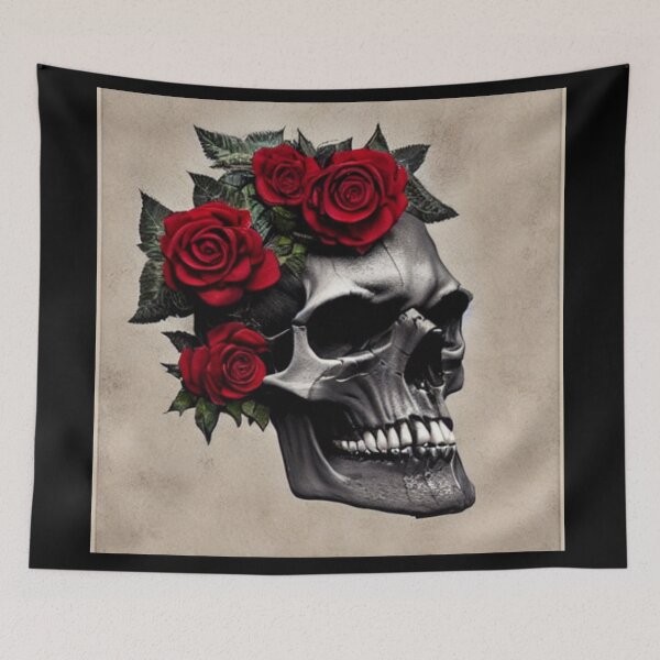 Item preview, Victorian Ghotic Floral Skull, skull with floral, red roses designed and sold by ValleyDream.