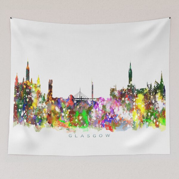 Item preview, Glasgow, Scotland Skyline Watercolor Painting designed and sold by InkistPrints.