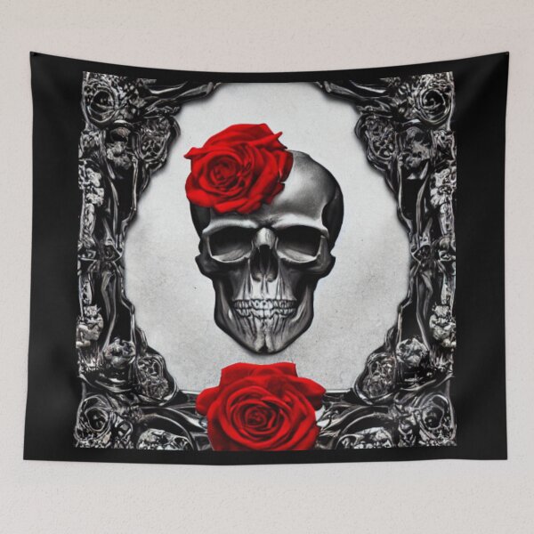 Item preview, Victorian Ghotic Floral Skull, skull with floral, red roses designed and sold by ValleyDream.