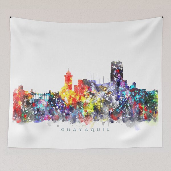 Artikelvorschau, Guayaquil, Ecuador Skyline Watercolor Painting entworfen und verkauft von InkistPrints.