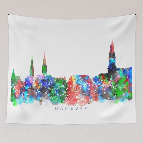 Artikelvorschau, Hamburg, German Skyline Watercolor Painting entworfen und verkauft von InkistPrints.