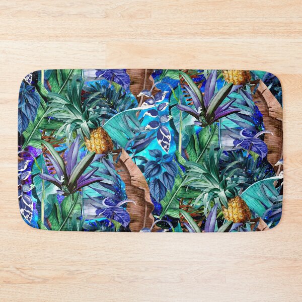 Item preview, Exotic tropical colourful foliage night forest, leaves and flowers tropical pattern, botanical illustration, turquoise plants illustration  designed and sold by ZeinabTaha.