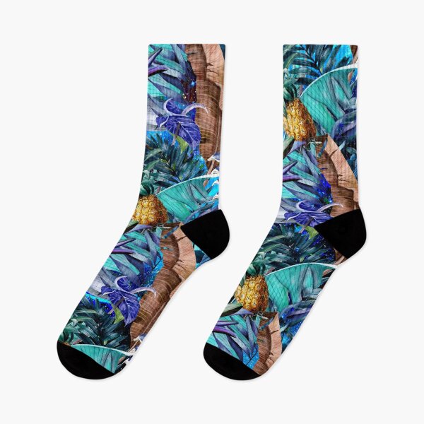 Item preview, Exotic tropical colourful foliage night forest, leaves and flowers tropical pattern, botanical illustration, turquoise plants illustration  designed and sold by ZeinabTaha.