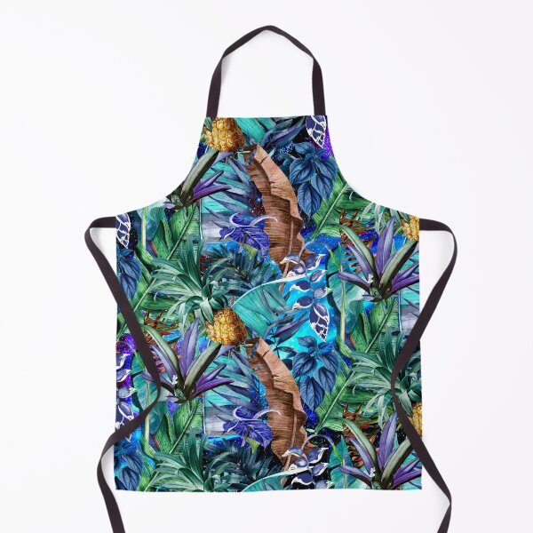 Item preview, Exotic tropical colourful foliage night forest, leaves and flowers tropical pattern, botanical illustration, turquoise plants illustration designed and sold by ZeinabTaha.