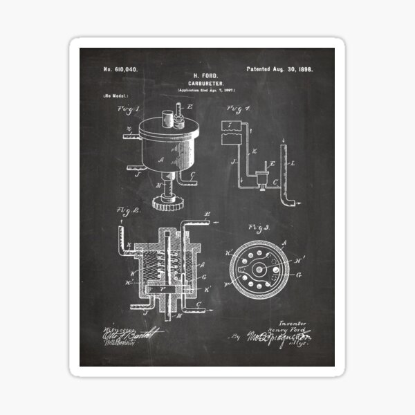 Artikel-Vorschau von Ford Vergaser Patent – Auto Mechanic Garage Workshop Art – Schwarze Tafel, designt und verkauft von patentpress.