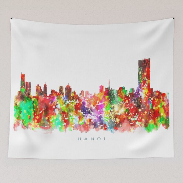 Item preview, Hanoi, Vietnam Skyline Watercolor Painting designed and sold by InkistPrints.