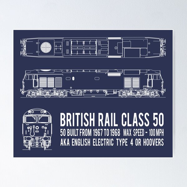 Item preview, British Rail Class 50 Train Hoovers Locomotive Blueprint Diagrams Gift designed and sold by Maljonic.