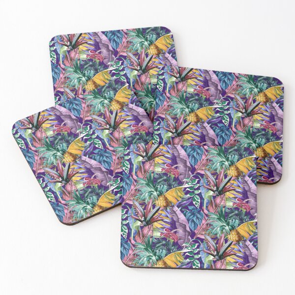 Item preview, Exotic tropical colourful foliage night forest, leaves and flowers tropical pattern, botanical illustration, purple plants illustration  designed and sold by ZeinabTaha.