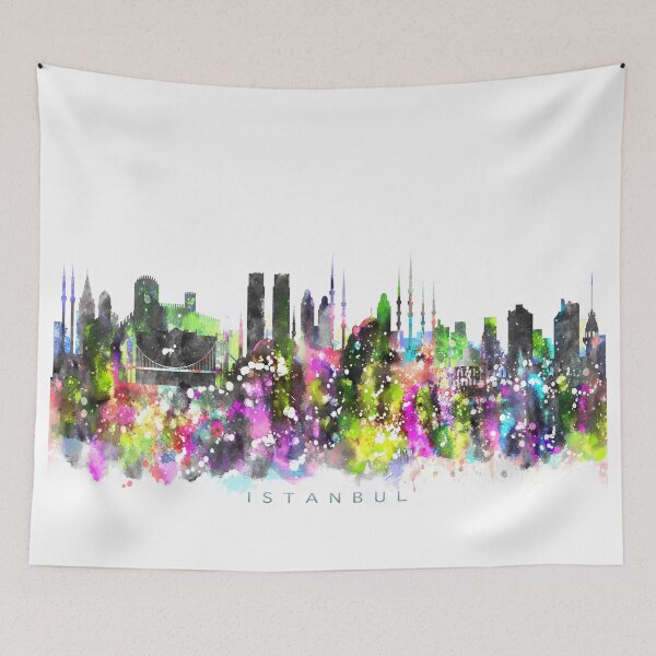 Aperçu de l'œuvre Istanbul, Turkey Skyline Watercolor Painting créée et vendue par InkistPrints.