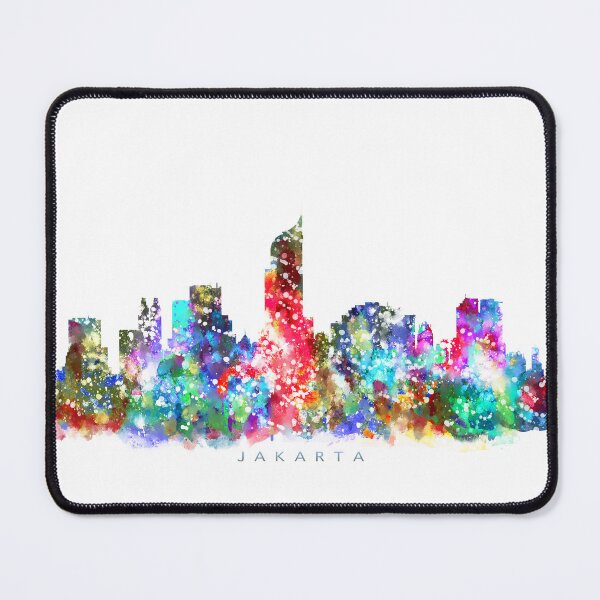 Item preview, Jakarta, Indonesia Skyline Watercolor Painting designed and sold by InkistPrints.