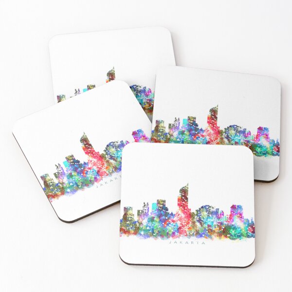 Item preview, Jakarta, Indonesia Skyline Watercolor Painting designed and sold by InkistPrints.