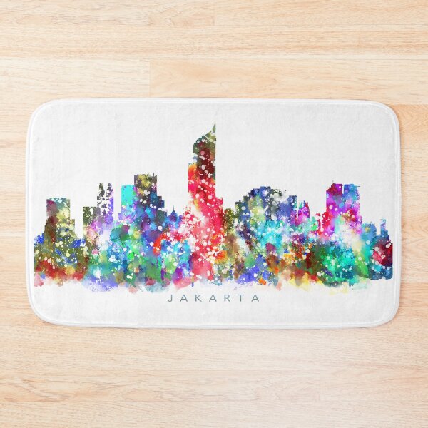 Item preview, Jakarta, Indonesia Skyline Watercolor Painting designed and sold by InkistPrints.