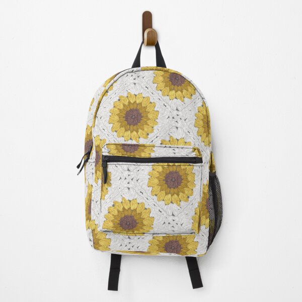 Item preview, Sunflower granny squares // beige background yellow and brown crochet flowers designed and sold by SelmaCardoso.