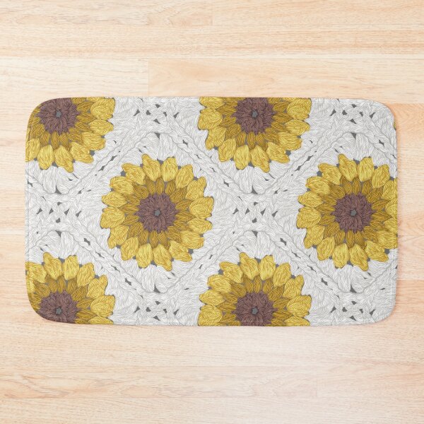 Item preview, Sunflower granny squares // beige background yellow and brown crochet flowers designed and sold by SelmaCardoso.
