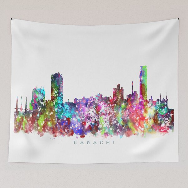 Artikelvorschau, Karachi City, Pakistan Skyline Watercolor Painting entworfen und verkauft von InkistPrints.