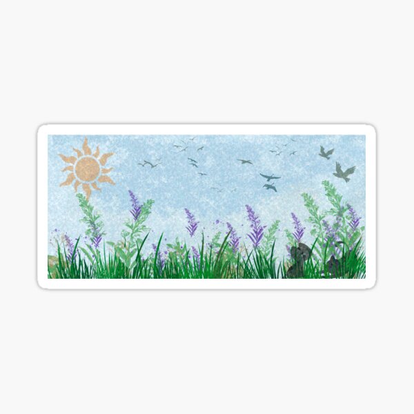 Lavender at sunset with kittens playing Sticker