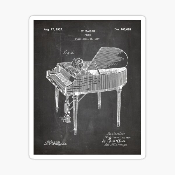 Item preview, Piano Patent - Musician Music Teacher Art - Black Chalkboard designed and sold by patentpress.