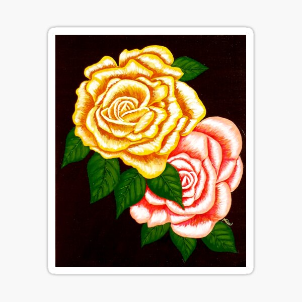 "Two Roses" original signed acrylic painting on canvas Sticker