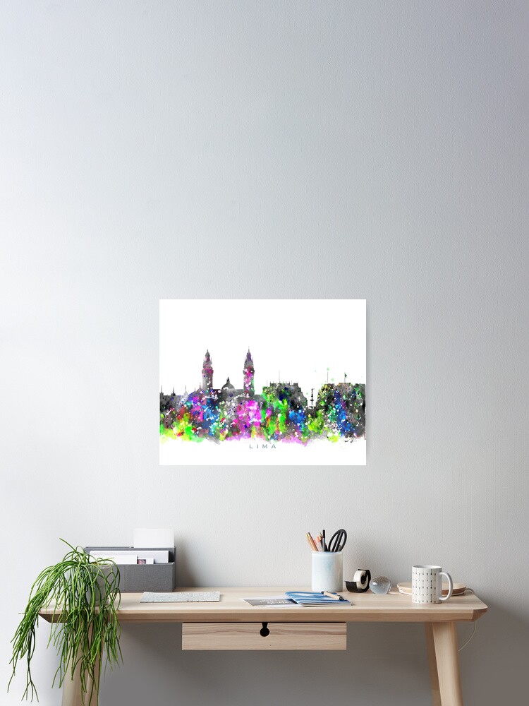 Imagen 2 de 3, Póster con la obra Lima, Peru Skyline Watercolor Painting, diseñada y vendida por InkistPrints.