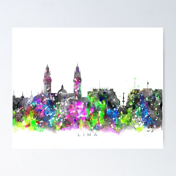 Item preview, Lima, Peru Skyline Watercolor Painting designed and sold by InkistPrints.