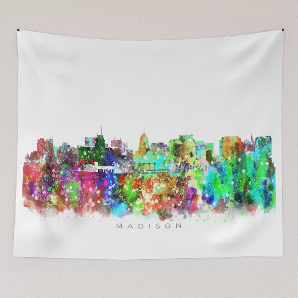 Artikelvorschau, Madison, Wisconsin Skyline Watercolor Painting entworfen und verkauft von InkistPrints.
