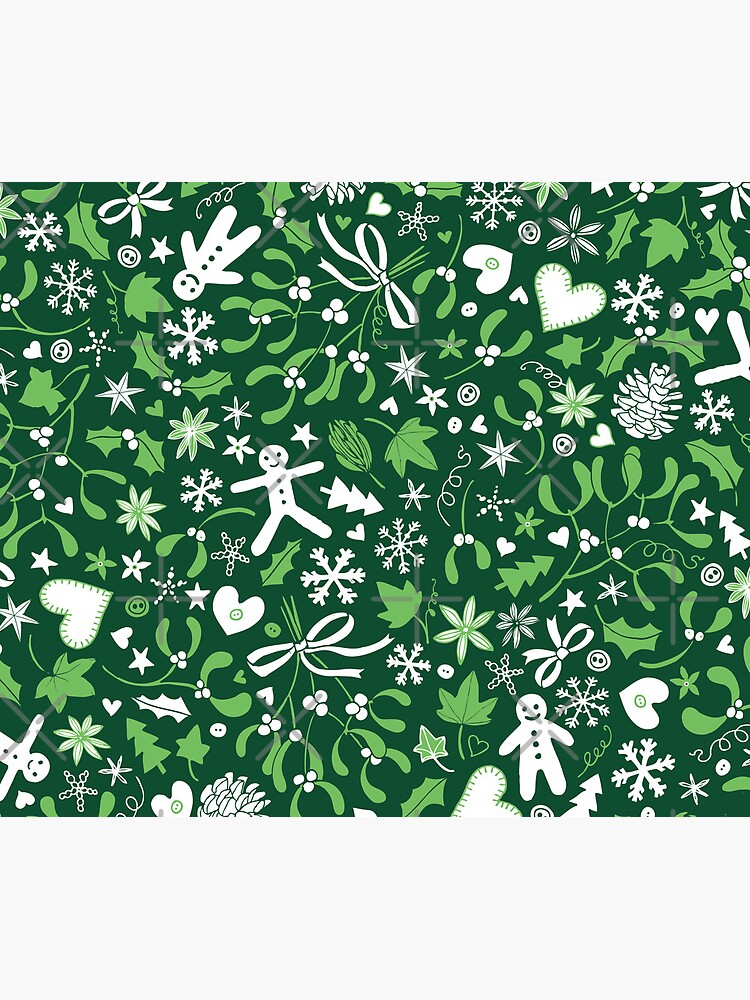 Mistletoe and Gingerbread Ditsy - Green and White - Christmas pattern by Cecca Designs by Cecca-Designs